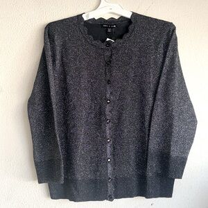 Cable & Gauge Black with Sparkly Silver details, 3/4 sleeves & button Cardigan